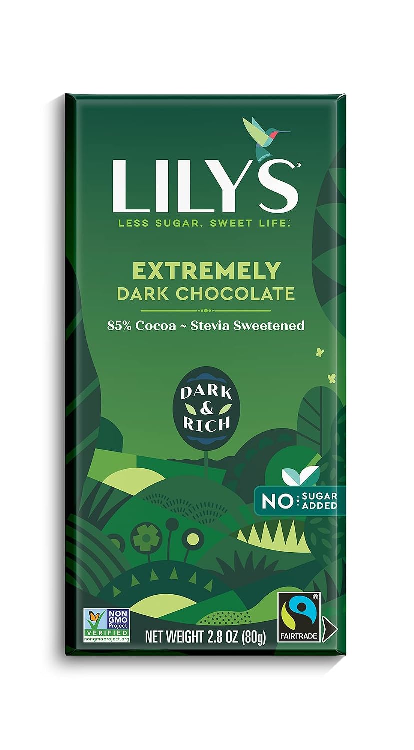 Extremely Dark chocolate Bar by Lily's | Stevia Sweetened, No Added Sugar, Low-Carb, Keto Friendly | 85% Cocoa | Fair Trade