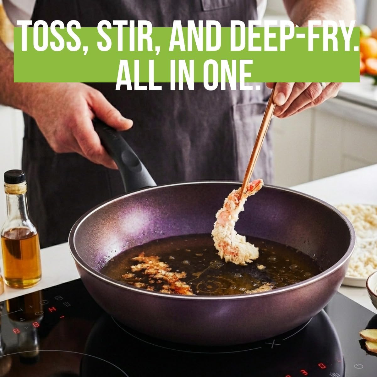 TECHEF - Art Pan 12" Wok/Stir-Fry Pan, Coated 5 times with Teflon Select Non-Stick Coating (PFOA Free) - Made in Korea (with Lid)