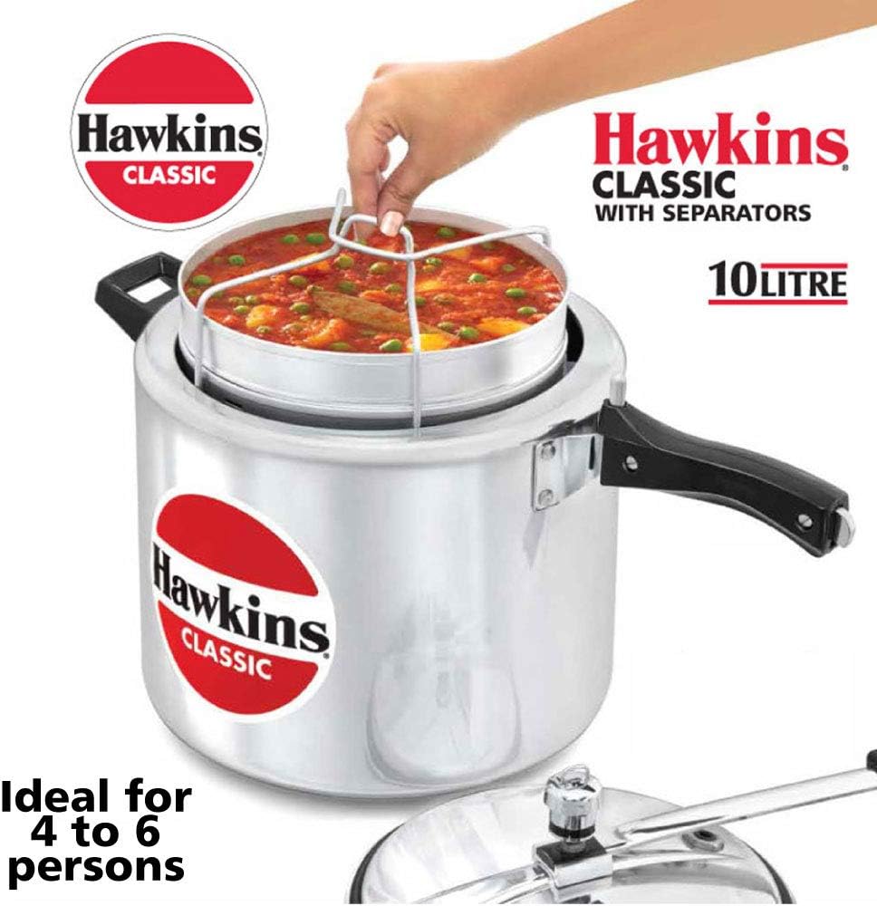 Hawkins 6.5 Litre Classic Pressure Cooker with Pots, Inner Lid Cooker with Separator Set, Silver (CL66)