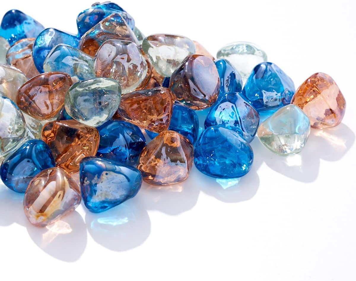 Fire Glass Diamond 1 Inch Fire Pit Glass Rocks for Propane or Gas Fire Pit （10 Pounds Margarita Azura Blue ） Gift Package
