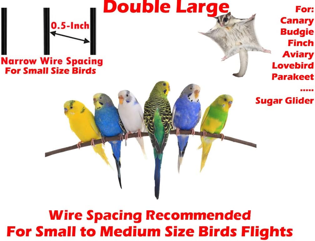 64" Extra Large Double Flight Bird Wrought Iron Double Cage Slide Out Center Divider Side Nesting Box Door Parrot Cage Cockatiel Conure with Removable Rolling Stand Storage Shelf