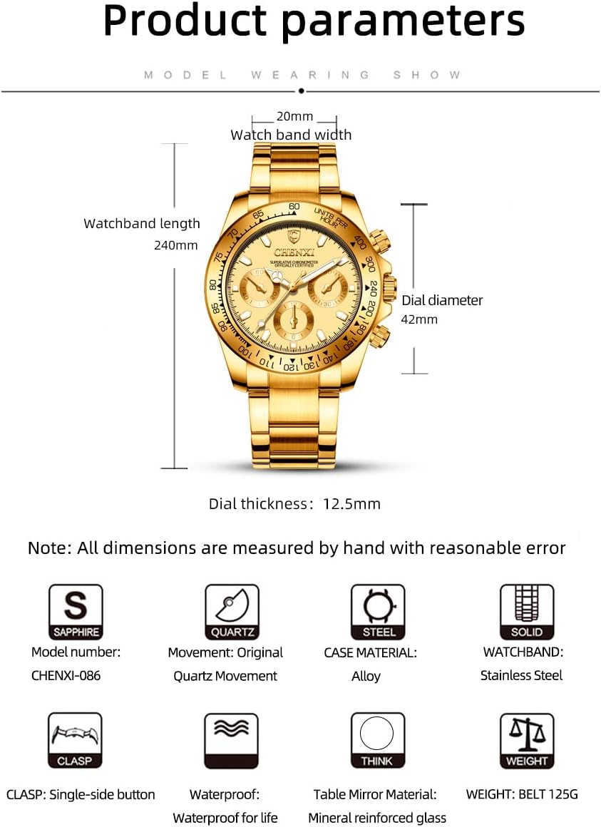 DREAMING Q&P Fq-005 Classic Style Gold Stainless Steel Mens Wrist Watches with Crystals for Man