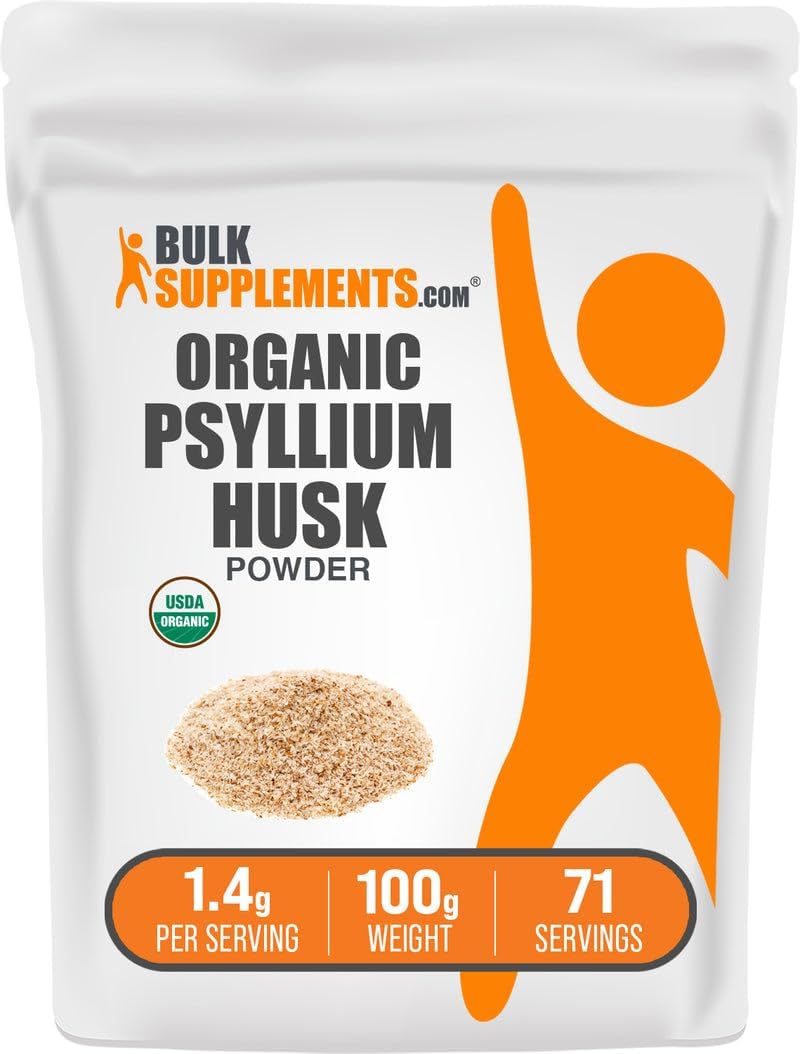BulkSupplements.com Organic Psyllium Husk Powder - Psyllium Husk Powder for Baking, Fiber Supplement - Gluten Free, 1.4g per Serving, 1kg (2.2 lbs) (Pack of 1)