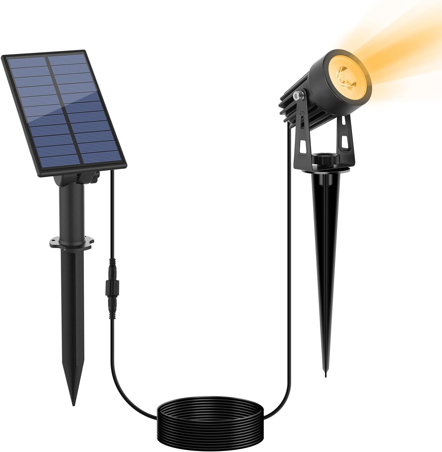 APONUO Metal Solar Spot Lights Outdoor with 9.8ft Cable Solar Powered Landscape Lighting Low Voltage IP65 Waterproof Auto On/Off for Outside Garden Yard Landscape Pathway Garage-Warm White(4-in-1)