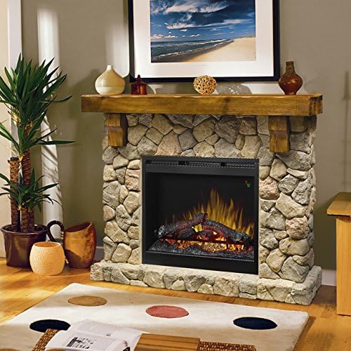 Dimplex Fieldstone Electric Fireplace with Mantel Surround Package | Pine with Natural Stone-Look, Includes 26" Electric Fireplace - #GDS28L8-904ST