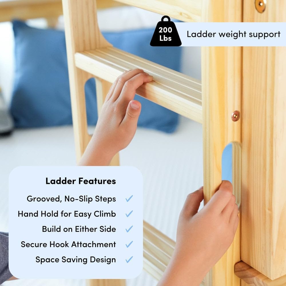 Max & Lily Bunk Bed Twin over Twin, Solid Wood Bunk Bed Frame with Ladder for Kids, 14" Safety Guardrails, Easy Assembly, No Box Spring Needed, White
