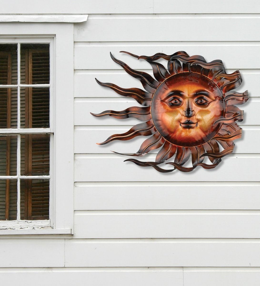 Regal Art & Gift Handcrafted Metal Sun Wall Decor, Rustic Sunburst Wall Art | Copper Patina, 40 in, Metal, Rust-Resistant Sunburst Sculpture, Eye-Catching Accent for Patio, Garden & Home