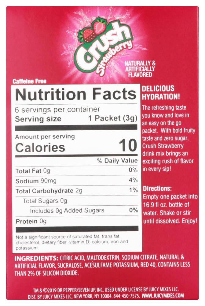 Crush Strawberry Sugar/Caffeine Free Hydrating On-the-Go Drink Mix: Wild Purple Smash - 1 Box (6 Packets)