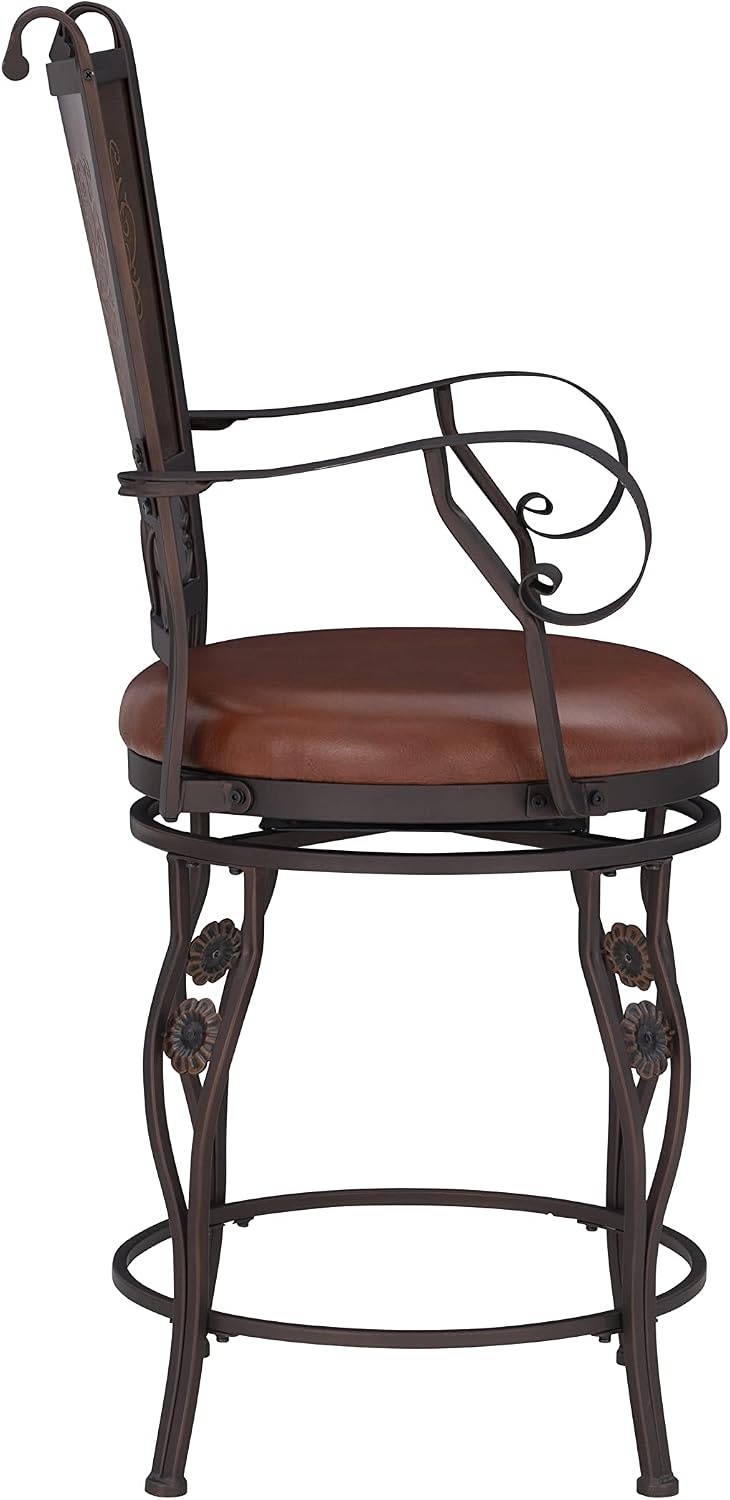 Powell Company Big & Tall Copper Stamped Back Arms by Powell Big and Tall Counter Stool, 24" Seat Height, brown