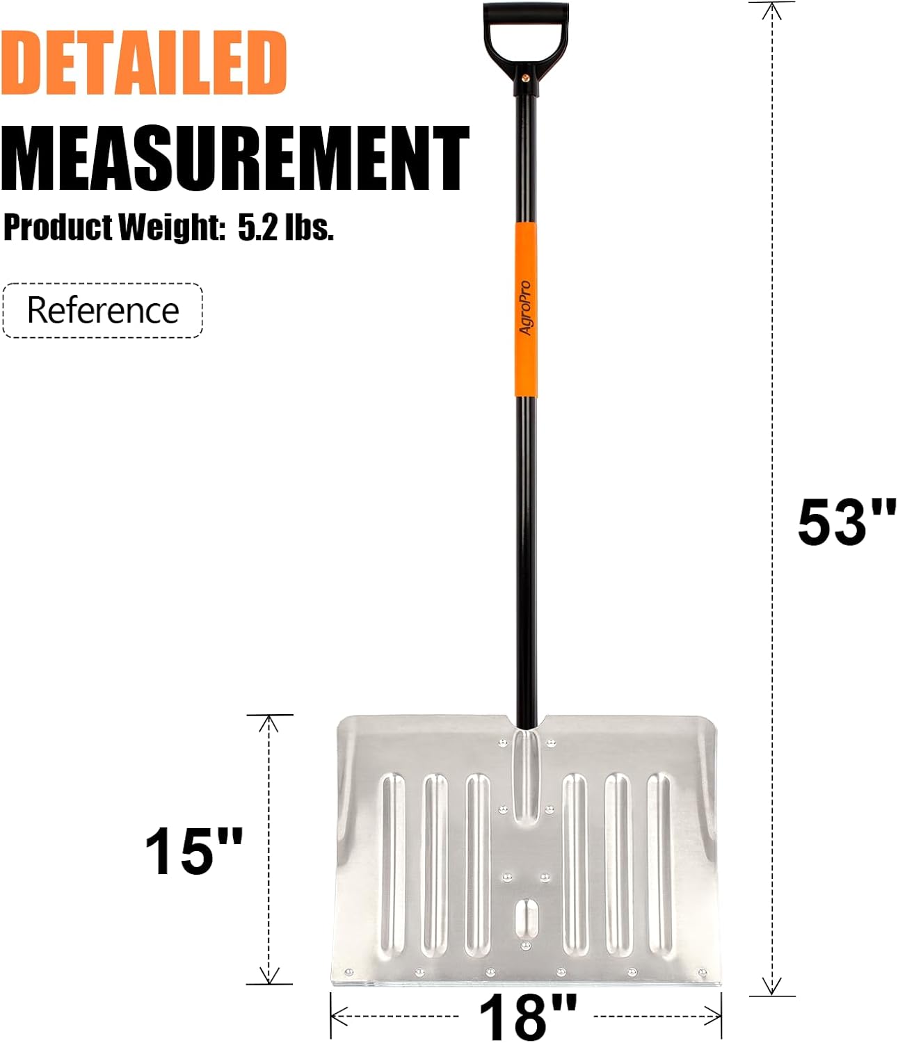 Snow Shovel for Driveway, Aluminum Heavy Duty Snow Shovel for Snow Removal with Ergonomic D-Handle, 53 Inches