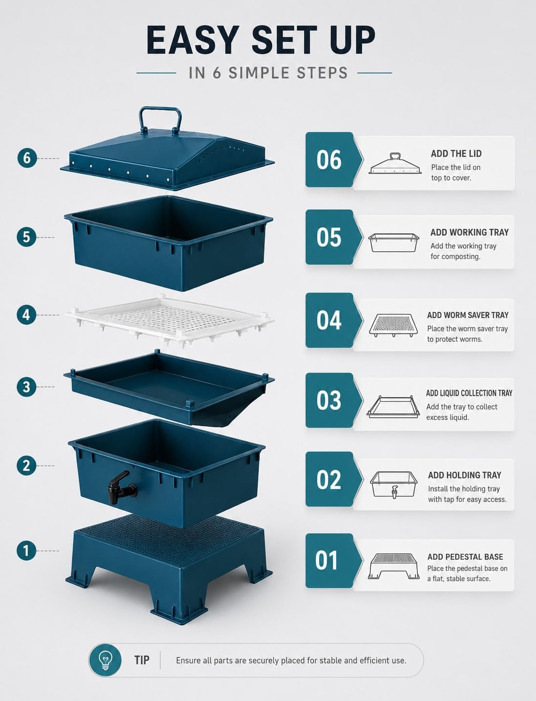 The Original VermiHut® Classic Model 5-Tray Worm Composter Bin – Indoor & Outdoor Vermicomposting System