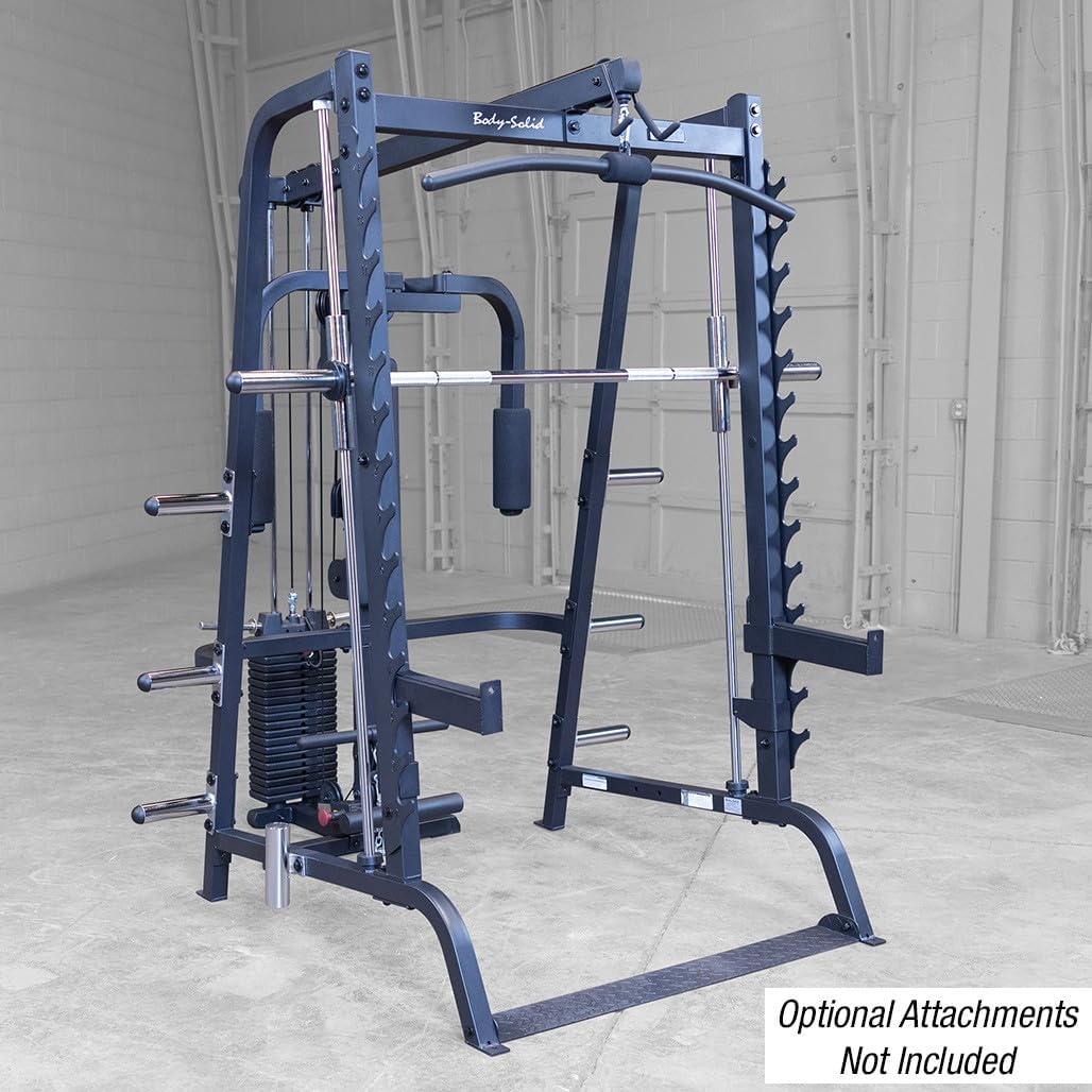 Body-Solid Precise 7° Angle Smith Machine Home Gym - Strength Training Equipment with Adjustable Safeties, Squat Rack Cage