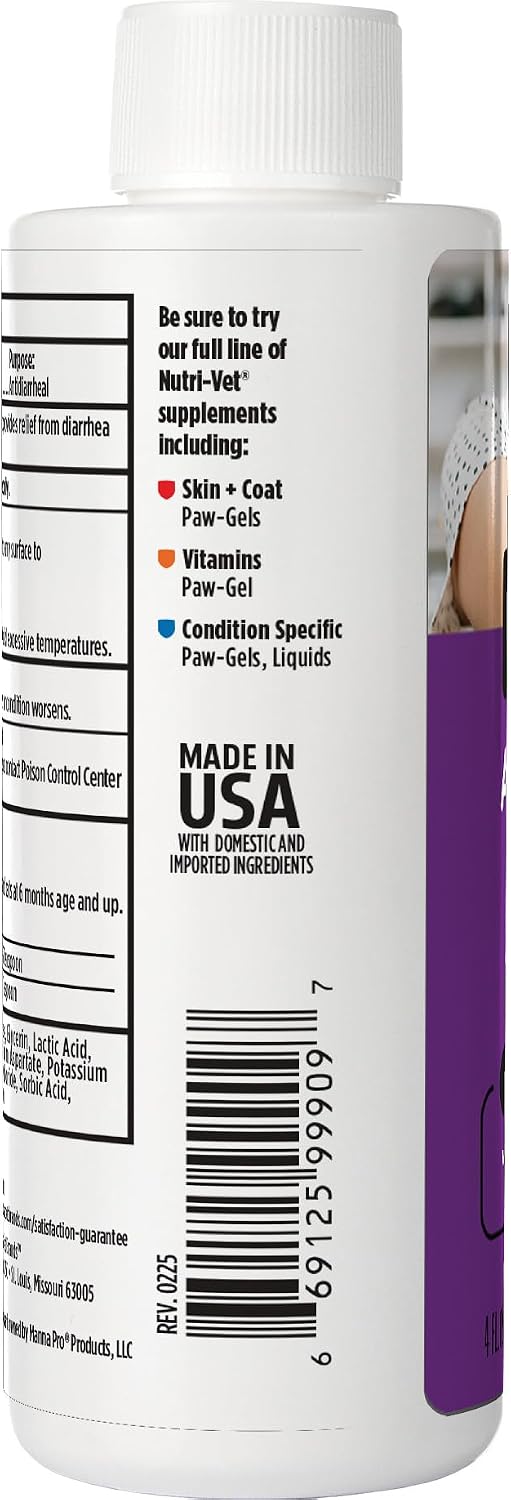 Nutri-Vet Anti-Diarrhea Liquid for Cats, Gentle Formula with Pectin and Kaolin, Soothes Upset Stomach and Irritated GI Tract, Slows Stool Passage, Cat Essentials, Detoxifies Bacterial Toxins, 4oz