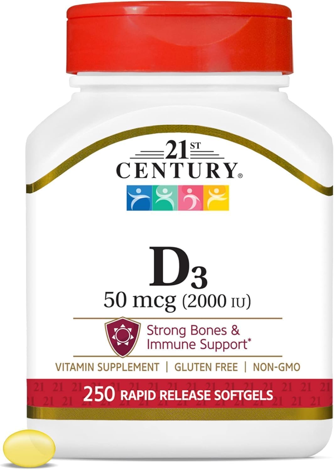 21st Century Vitamin D3 2000 IU Softgels, Bone & Immune, 250 Count | Vitamin D3 2000 IU Fast-Release Liquid Softgels, Bone Health, Immune Support & Calcium Absorption, Value 250-count Bottle
