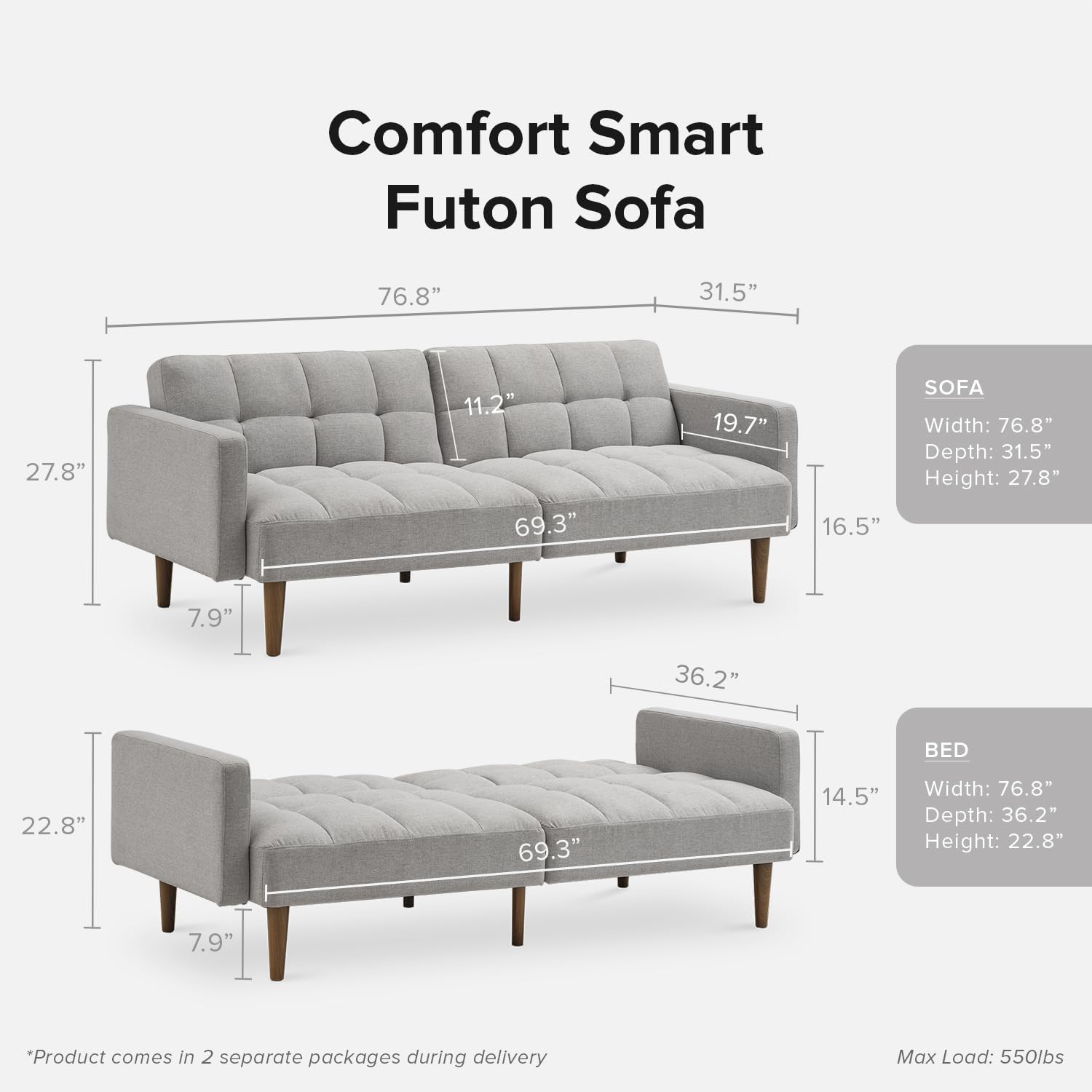 mopio 76.4" Futon Sofa Bed Chevron Styled, Sleeper Couch (Old Rosa Velvet)