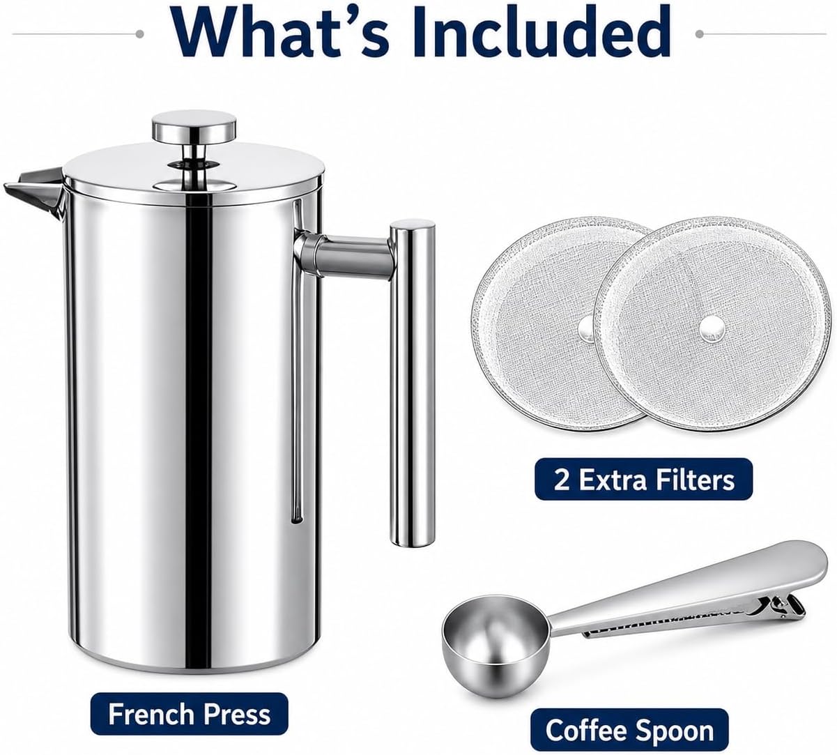 Black French Press Stainless Steel 34oz