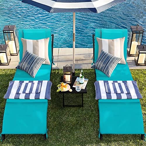GUNJI Lounge Chairs for Outside 3 Pieces Patio Adjustable Chaise Lounge Outdoor Wicker Lounge Chairs Set of 2 with Table Folding Chaise Lounger for