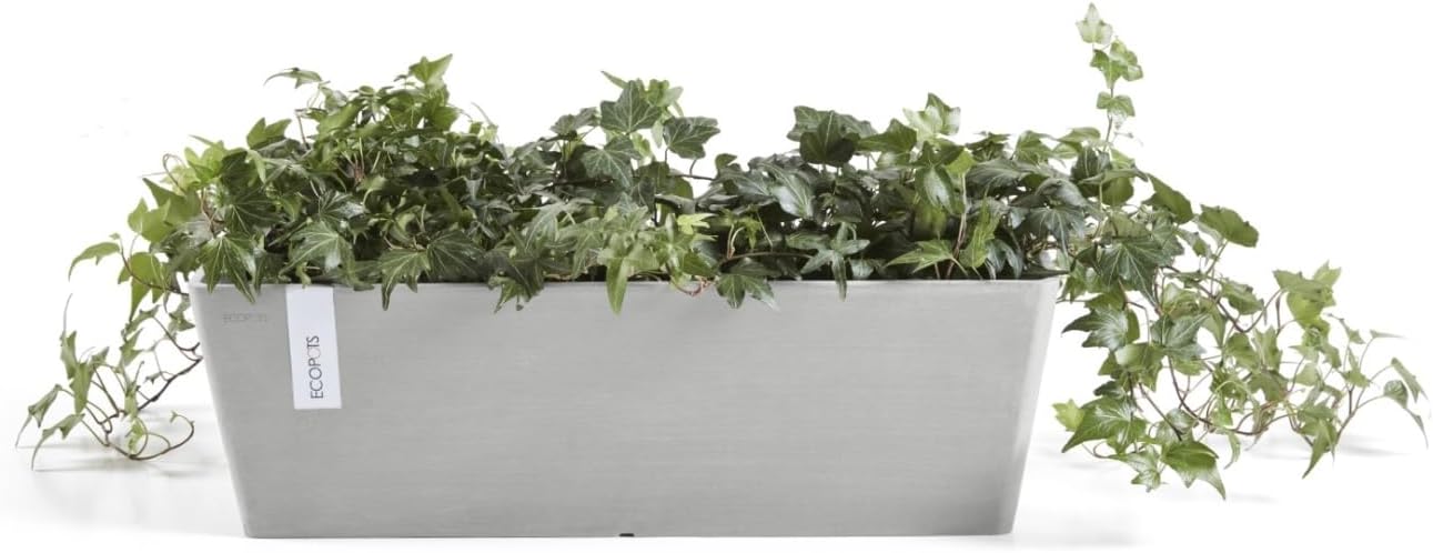 Ecopots Bruges Rectangular Flower Planter, Grey, 21.5" | Modern Style, Durable Recycled-Based Composite Construction, Weather and UV-Resistant, for Indoor/Outdoor Use