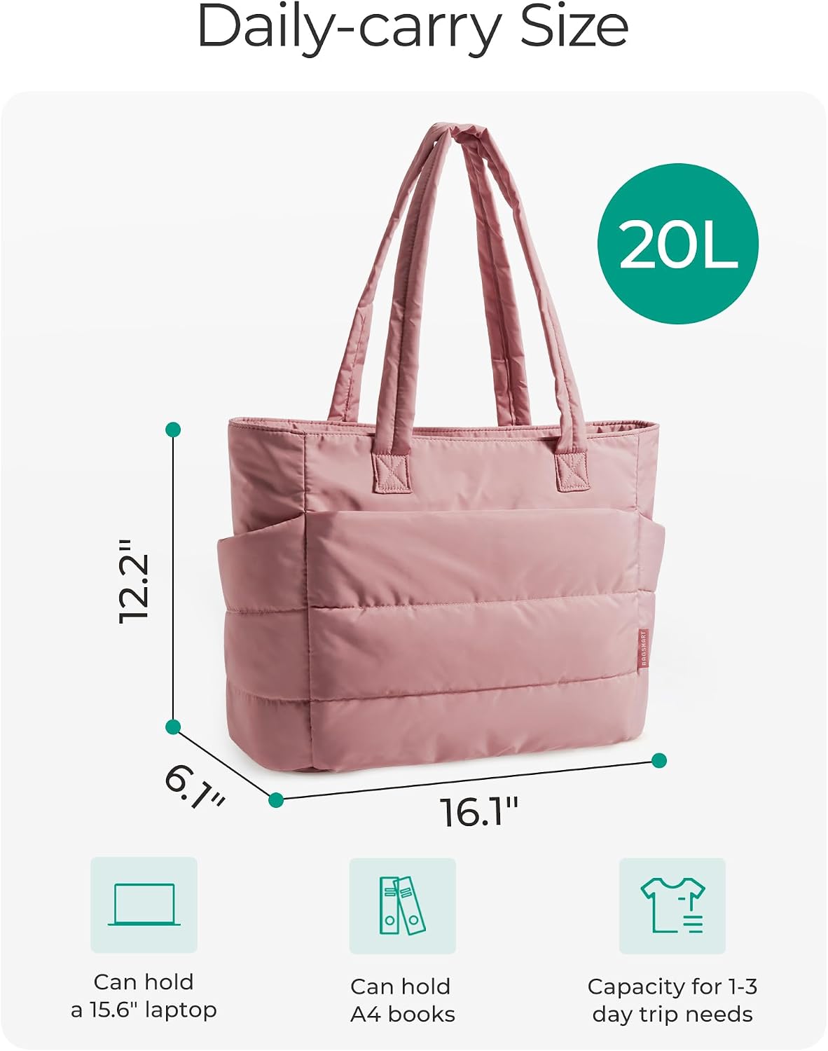 BAGSMART Tote Bag for Women, Lightweight Puffy Tote Bag with Compartments Shoulder Bag Handbag for Travel, Work, Gym | Lightweight