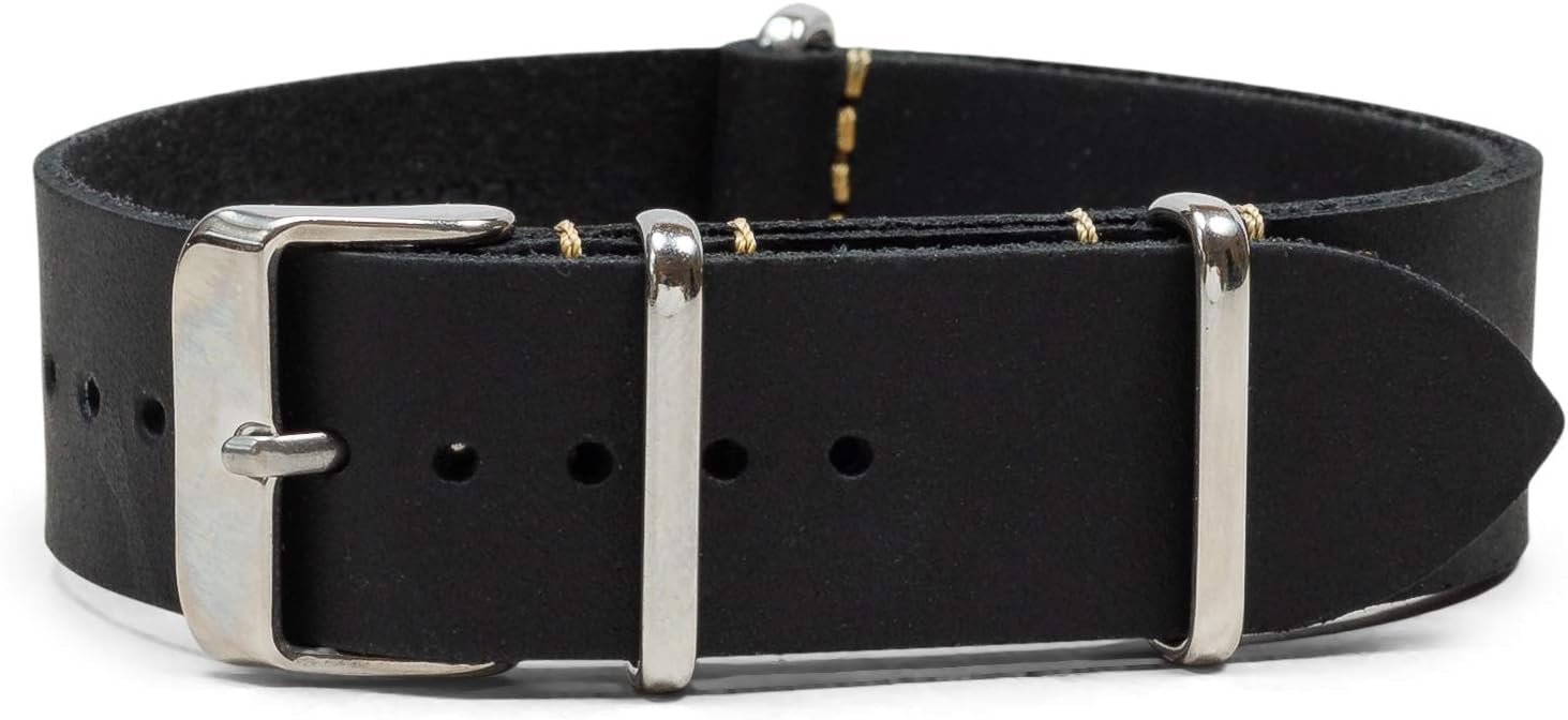 Benchmark Leather Watch Band - Crazy Horse Oiled Leather One-Piece Watch Straps for Men or Women - 18mm, 20mm, 22mm or 24mm Widths