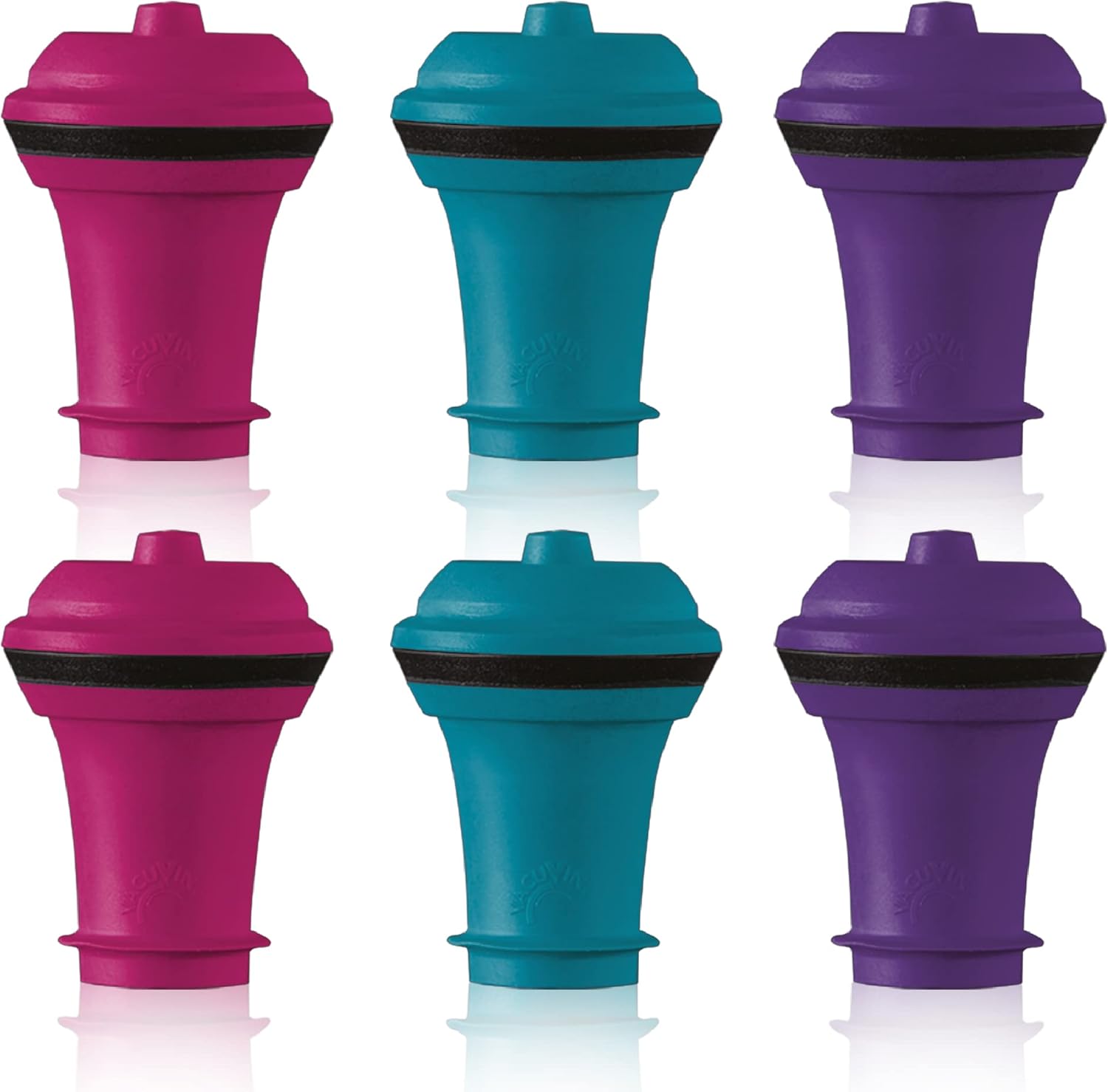 Vacu Vin Wine Stopper Set – 3 Pack Wine Bottle Stopper Cork Alternative – Vacuum Wine Stoppers for Wine Bottles – Reusable Rubber Bottle Stoppers for Wine Saver Pump – Pink/Blue/Purple