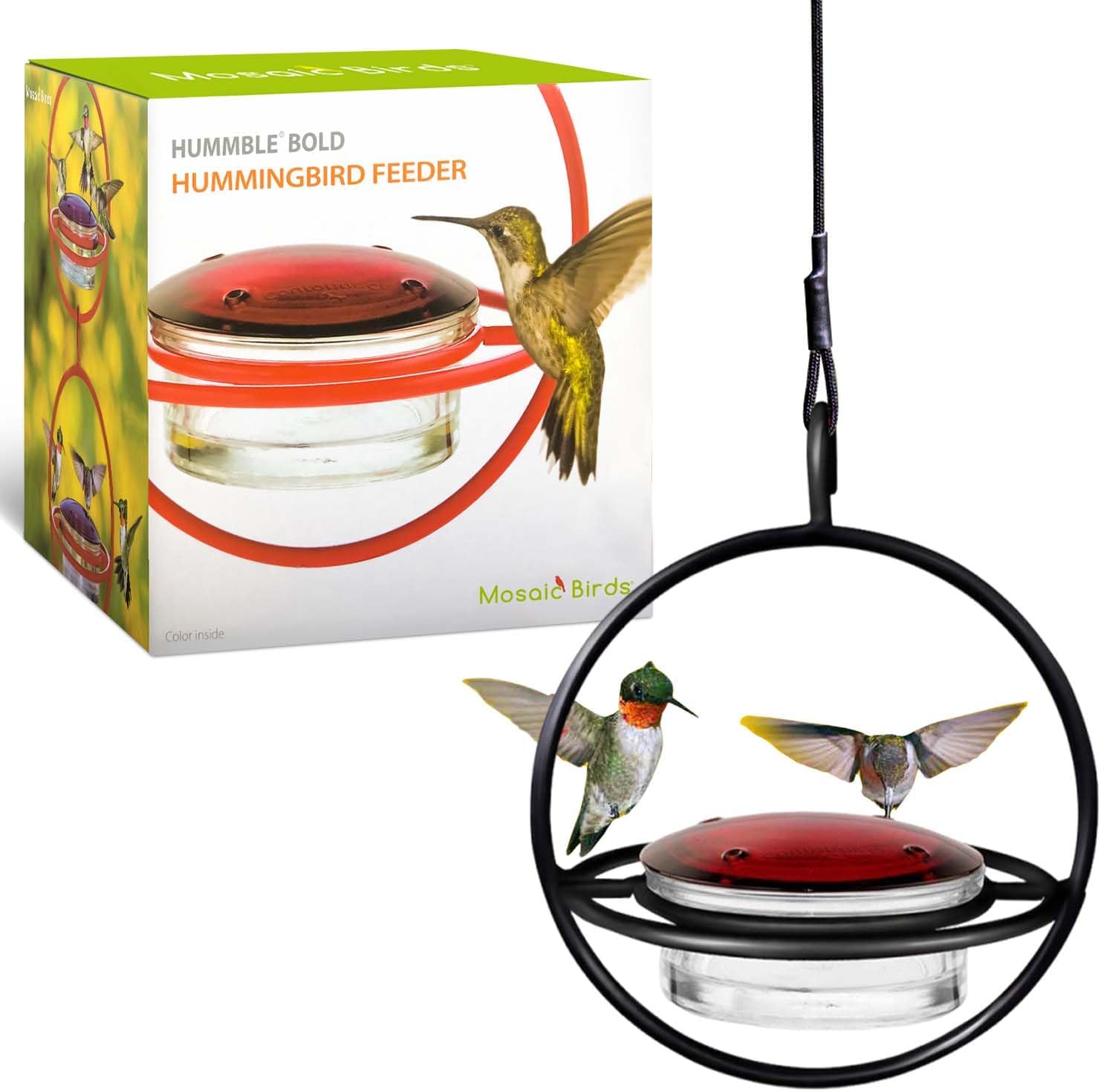 Hummingbird Feeder for Outdoors Hanging, 3.4 OZ Hummingbird Feeders, Glass Bowl with 4 Feeding Ports, Leak Proof Lid & Circular Perch, Bird Feeder (1, Red)