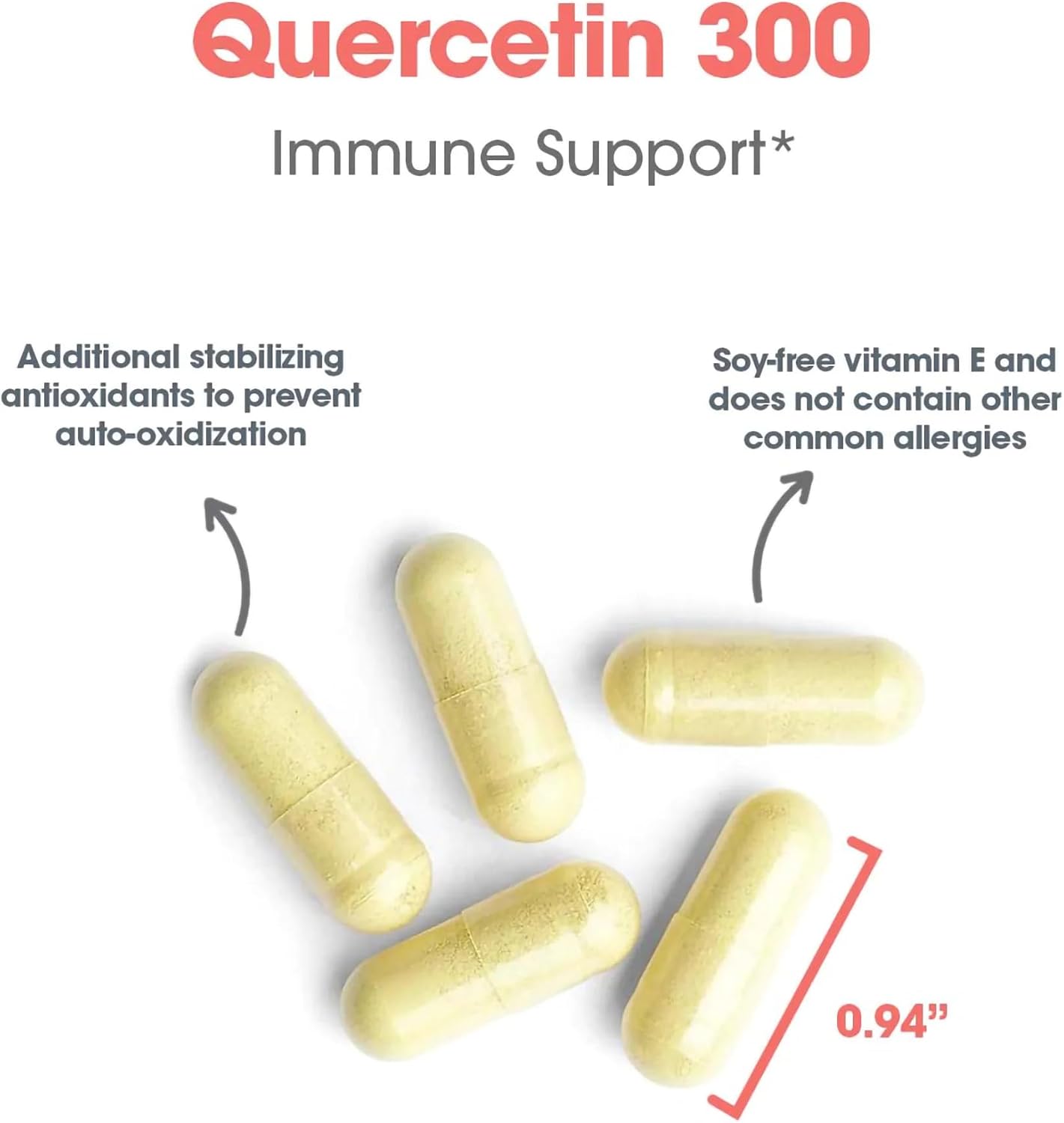 ARG Quercetin 300 - Supports Mast Cell and Histamine Response - Includes Vitamin C - Delivers 300 mg Quercetin Per Capsule - Vegetarian &