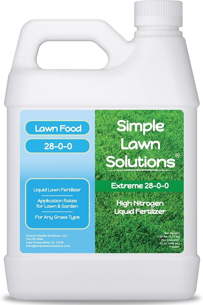 Maximum Green & Growth Fertilizer High Nitrogen 28-0-0 Liquid Lawn Food Spray Spring & Summer- Any Grass Type- Simple Lawn Solutions - Concentrated Quick & Slow Release Attached Sprayer (32 Ounce)