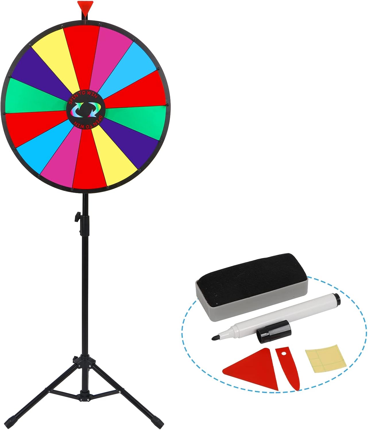 HomGarden 24" Colorful Spinning Prize Wheel | Dual-Use Tabletop/Floor Stand | Dry-Erase Board for Christmas, Carnival, Fundraiser