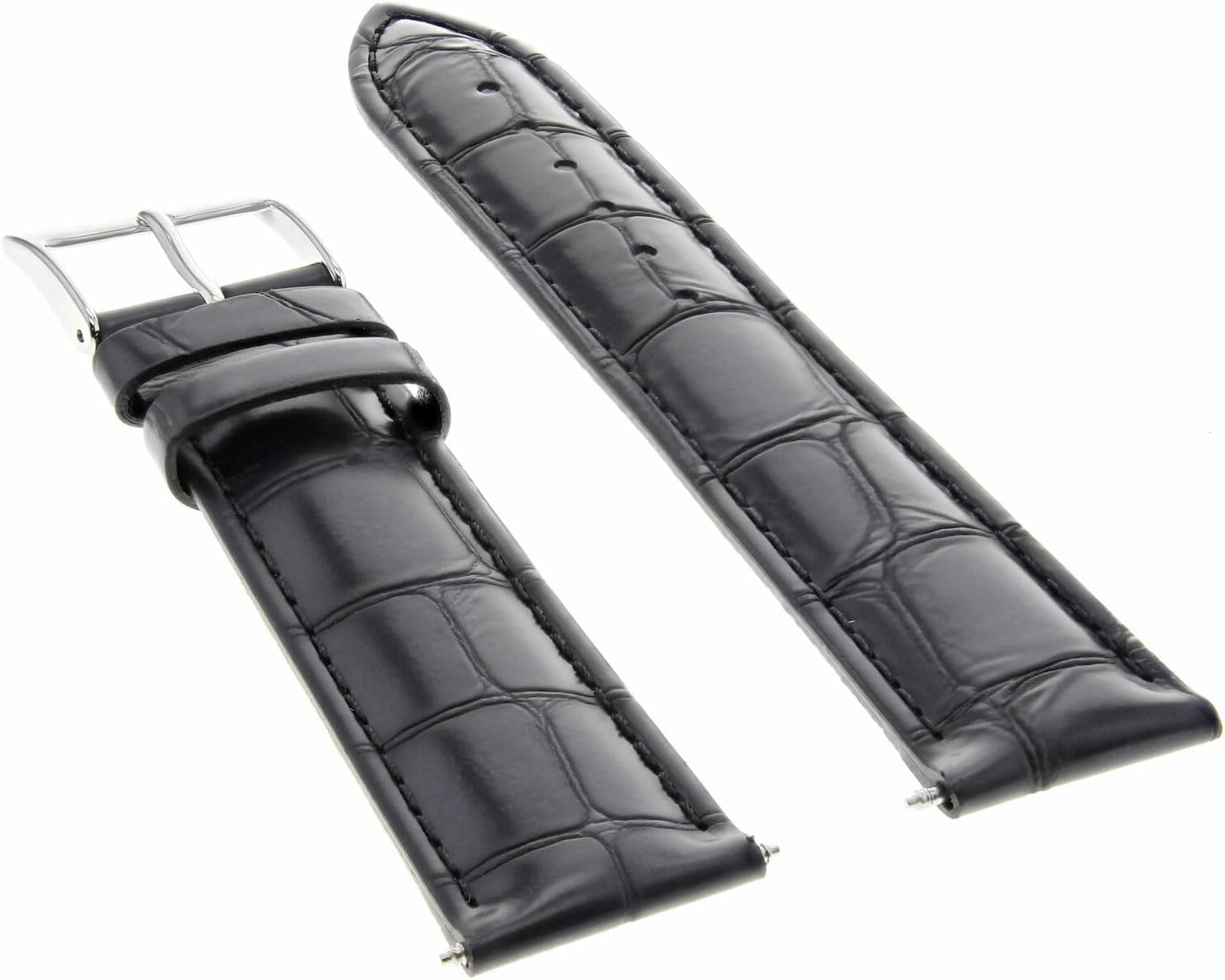 Ewatchparts 22mm Black Leather Replacement Watch Strap Silver Buckle Compatible With Invicta Signature Two