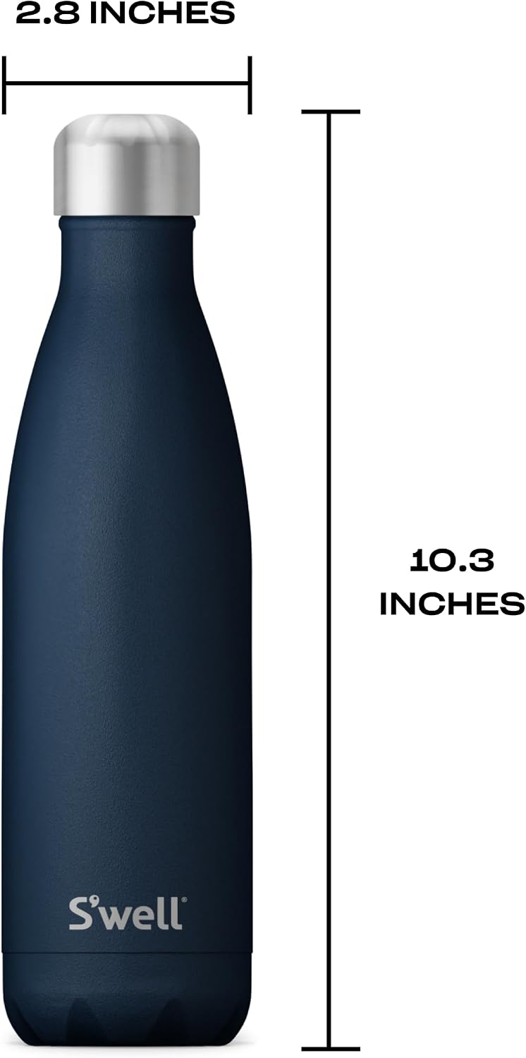 S'well Stainless Steel Water Bottle, 17oz, Blue Suede, Triple-Layered Vacuum Insulated Containers Keeps Drinks Cold for 36 Hours and Hot for 18, BPA Free, Perfect for On the Go