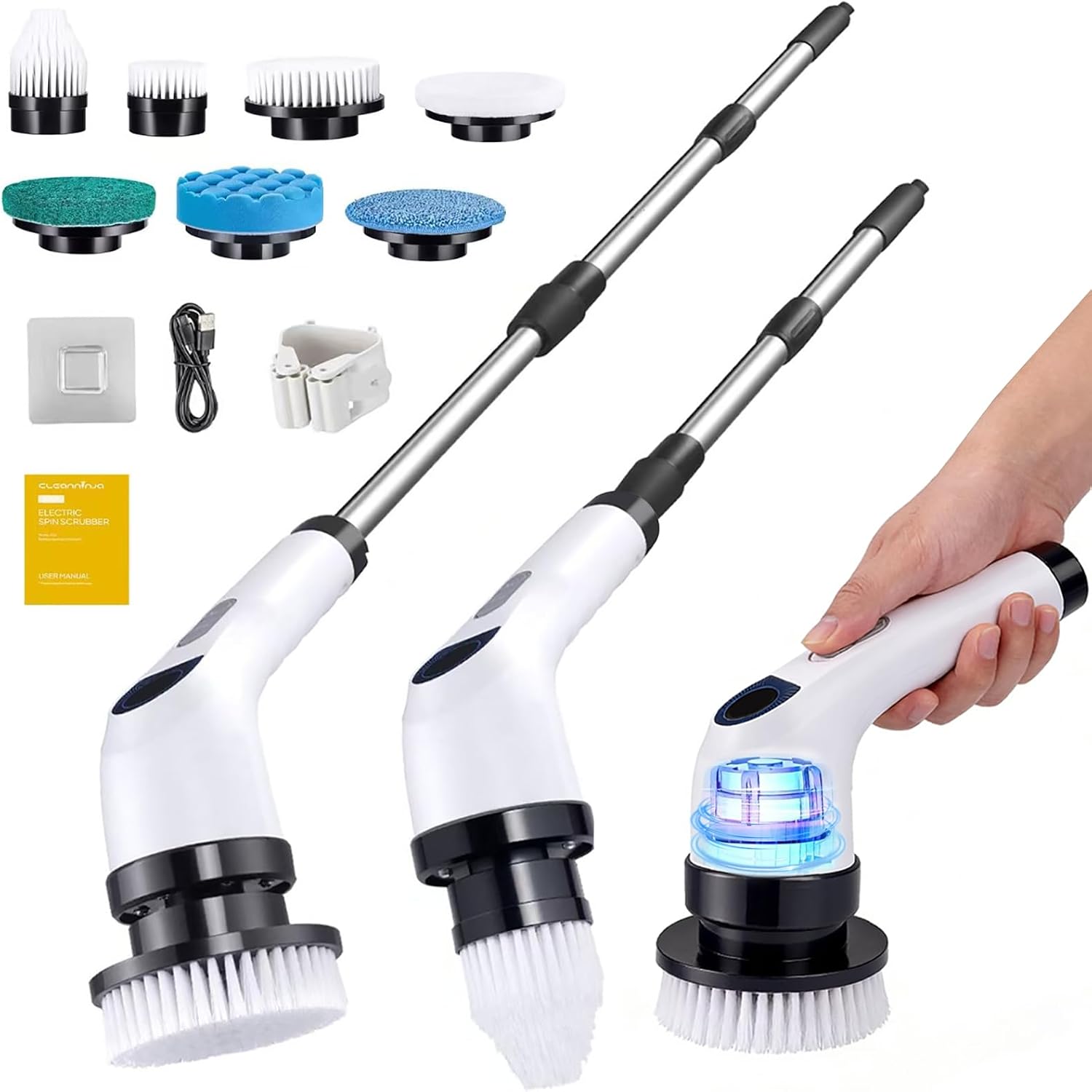 Electric Spin Scrubber for Cleaning with 7 Replaceable Heads | Adjustable Shower Brush with LED Display