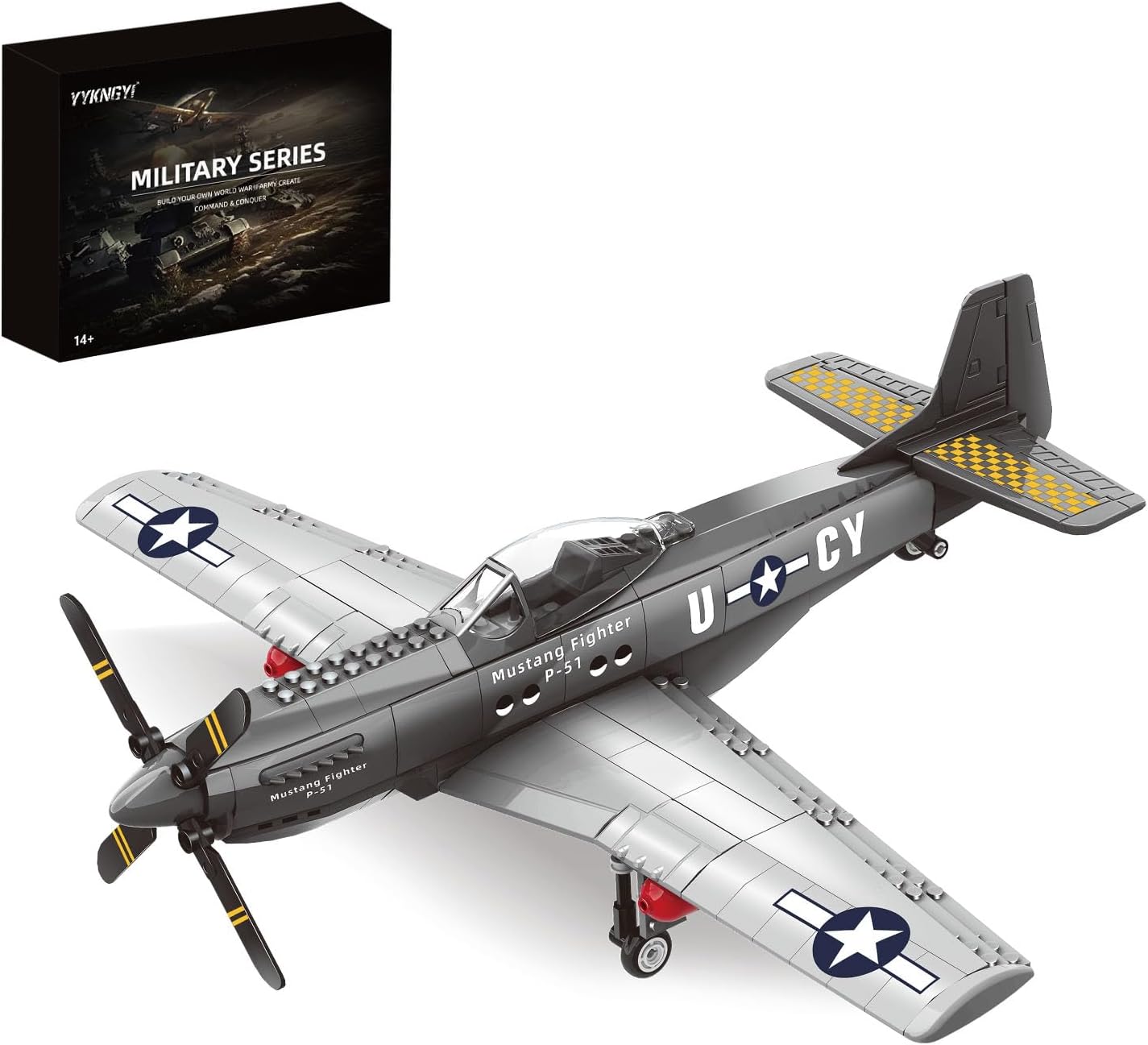 P51 Mustang Fighter Jet Building Set, Compatible with Lego Military Plane | WWII Aircraft Model, Classic Fighter Plane Display Set for Adults