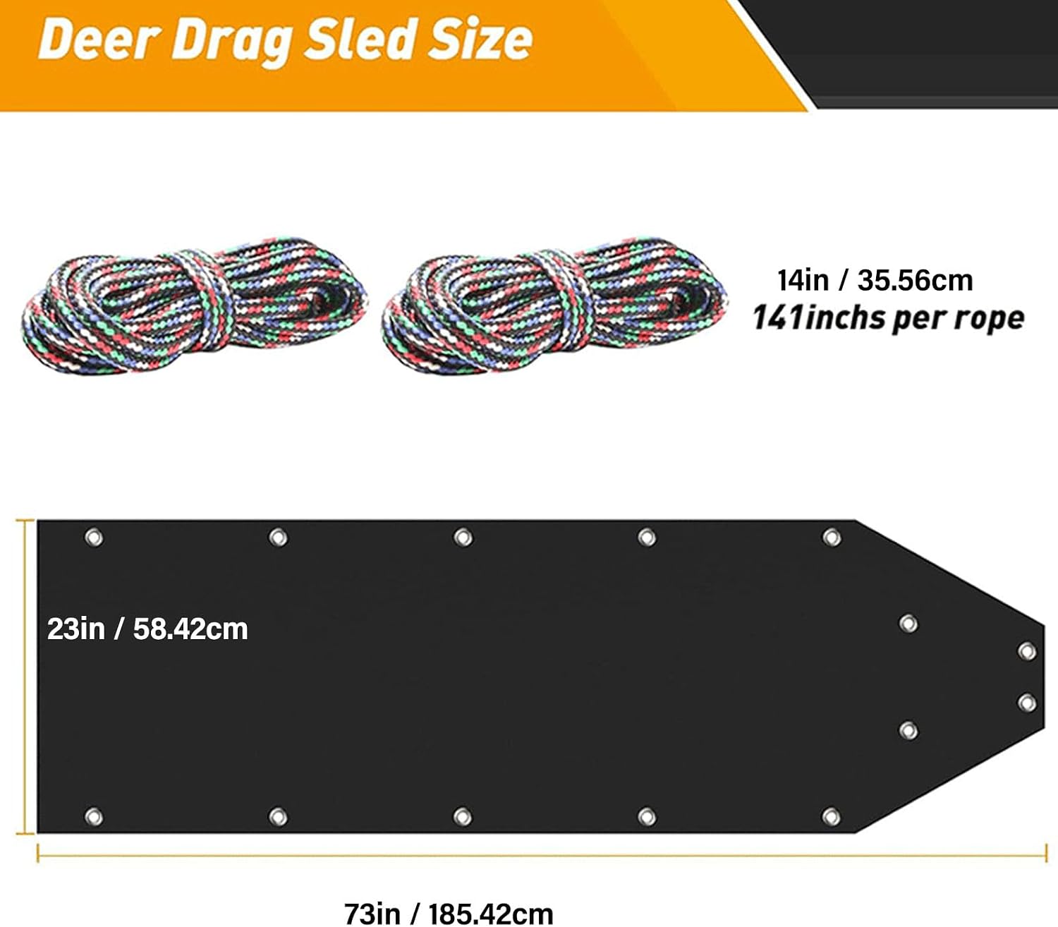 Deer Drag Sled, Heavy Duty Polyethylene Hauling Sled for Ice Fishing, Firewood, Tear Resist Thickened Pad, Smooth Glide on Snow Ice, Includes 2 Ropes