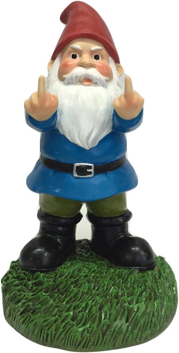 Gnometastic Middle Finger Gnome Statue 8.5in, The Original Double Bird Funny Garden Gnomes Statues Outdoor Decorations for Yard