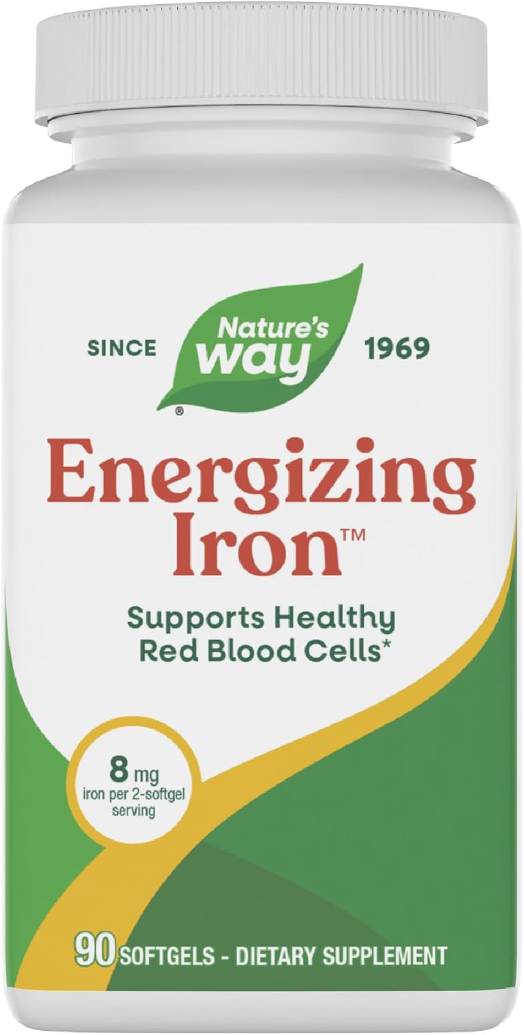 Nature's Way Energizing Iron, Supports Healthy Red Blood Cells*, 8 mg Iron & 200 mcg Vitamin B12 per 2-Softgel Serving, No Gluten