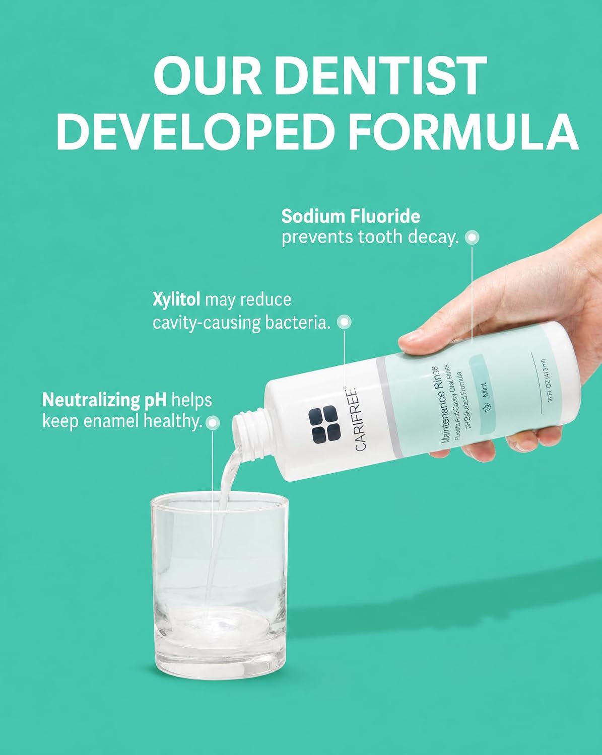 CariFree Maintenance Rinse Fluoride Mouthwash, Mint, Alcohol-Free, 16 oz | Anti-cavity fluoride & xylitol rinse; neutralizes pH, prevents decay, freshens breath; dentist recommended, alcohol-free.