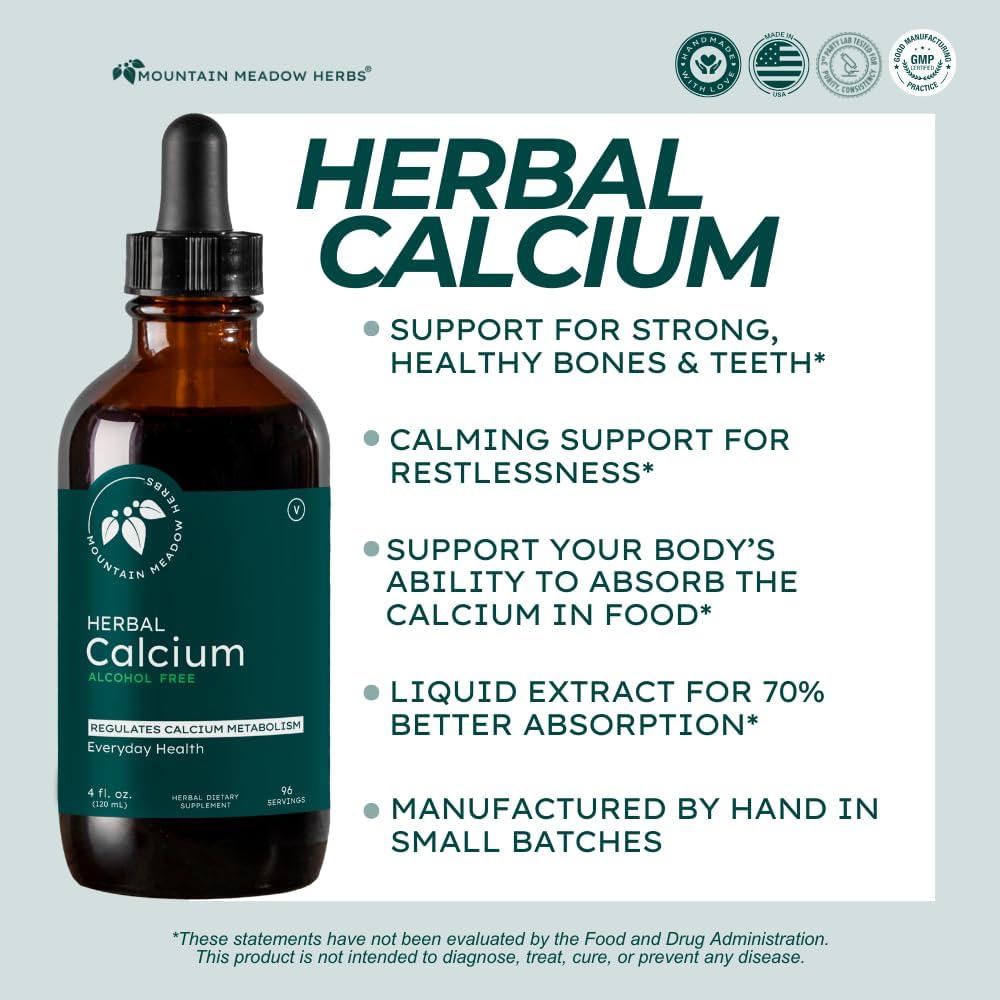 Mountain Meadow Herbs Herbal Calcium – Vegan Liquid Calcium Supplement for Bone & Teeth Support, High Absorption Plant-Based Formula for Adults & Kids - 2 oz