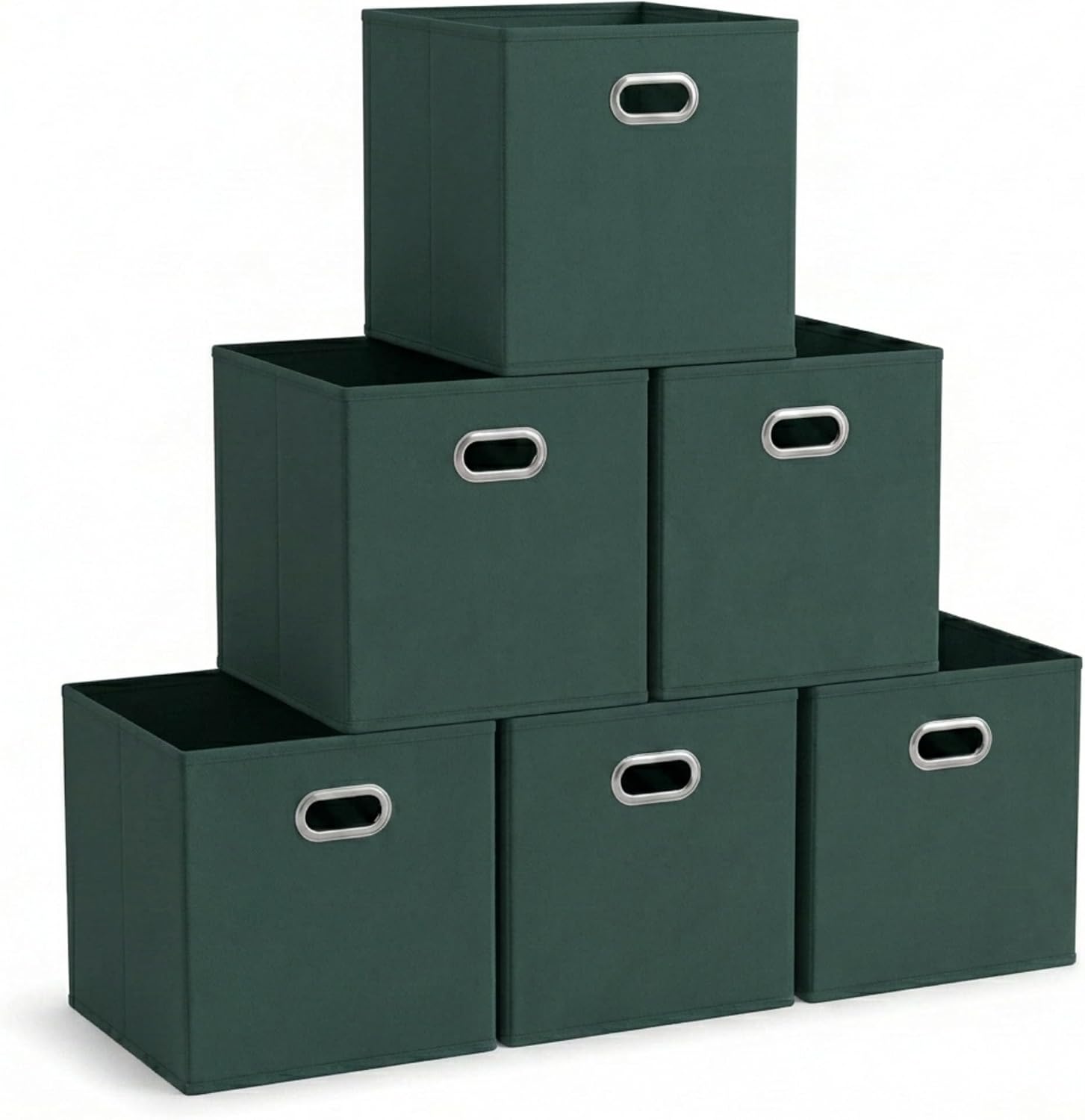Household Essentials Fabric Storage Bins 6 Piece Set, Strong Poly-Woven Fabric, Sturdy Chipboard Sides, Grommet Front Handle, Stackable and Foldable, Classic Design, Navy