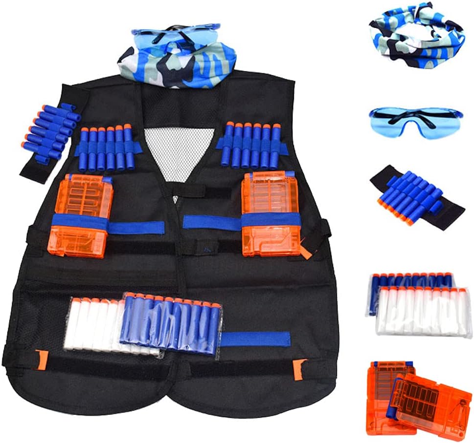 Tactical Vest Accessories Set for Nerf N-Strike Elite Series with 20 Refill Darts, 2 Quick Reload Clips, Wrist Ammo Holder, Safety Glasses
