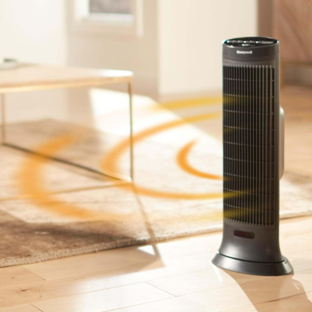 Honeywell Slim Ceramic Tower Heater, Small Room, Black – Easy to Use – Slim Space Heater with Two Heat Settings | Easy to Use – Slim Space Heater with Two Heat Settings