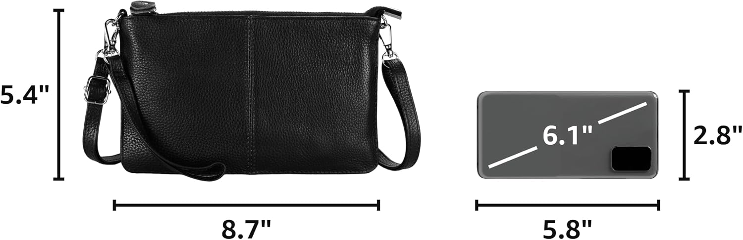 befen Genuine Leather Small Crossbody Bags for Women Wristlet Wallet Purses | Real Leather, RFID Blocking Card Slots, Wristlet Strap, Clutch Purse, Fit iPhone 17 Pro Max, Leather Handbags