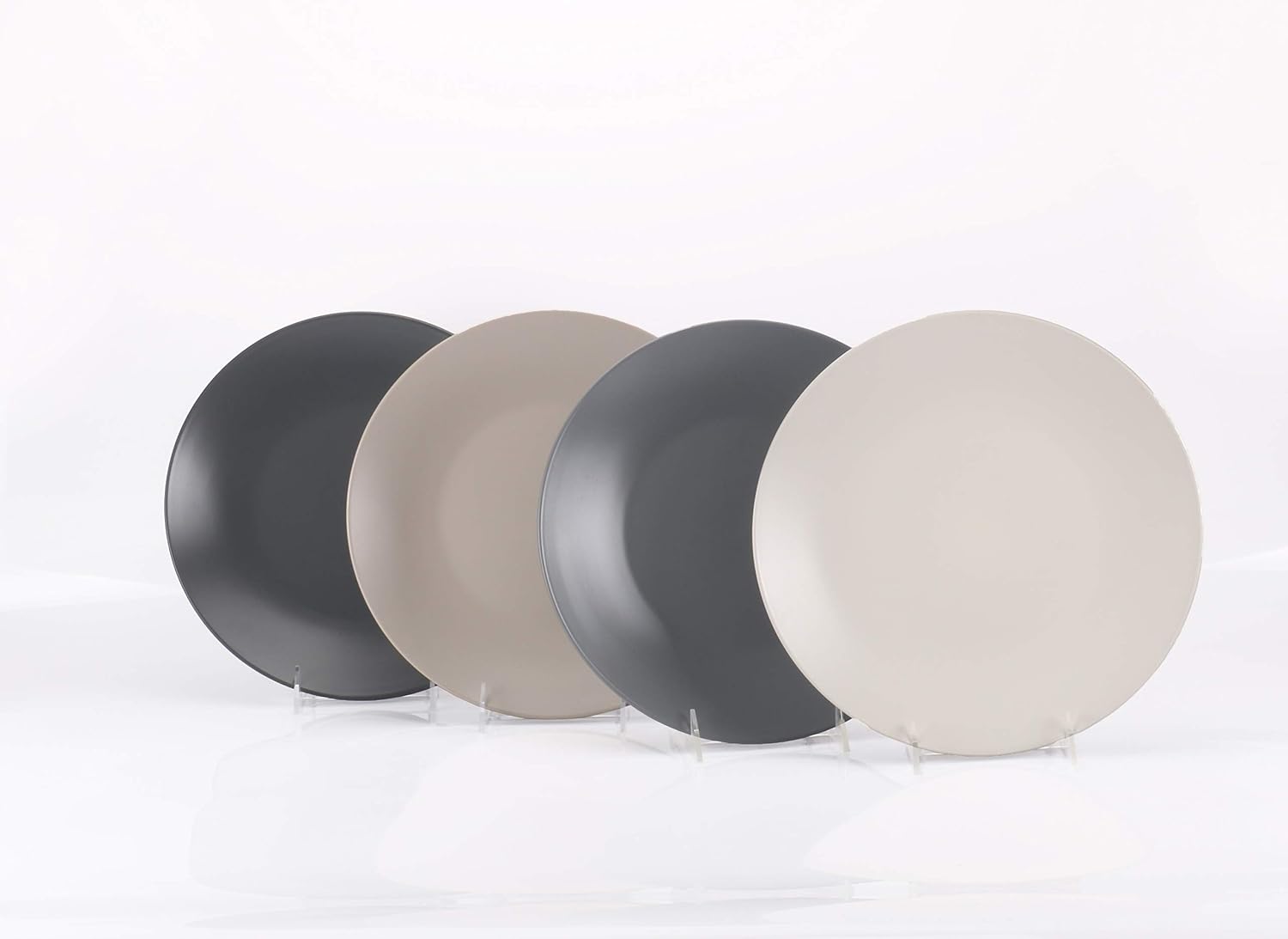 Stoneware Two-Tone Colors Life 16pc Dinner Set，Outside Shiny Black + Inside Matte Glaze Olive