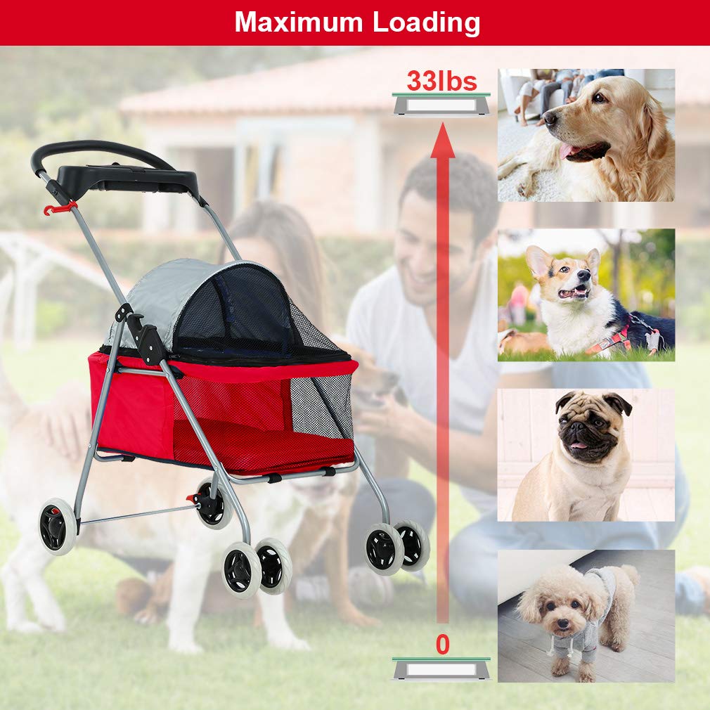Pet Stroller 4 Wheels Posh Folding Waterproof Portable Travel Cat Dog Stroller with Cup Holder,Blue