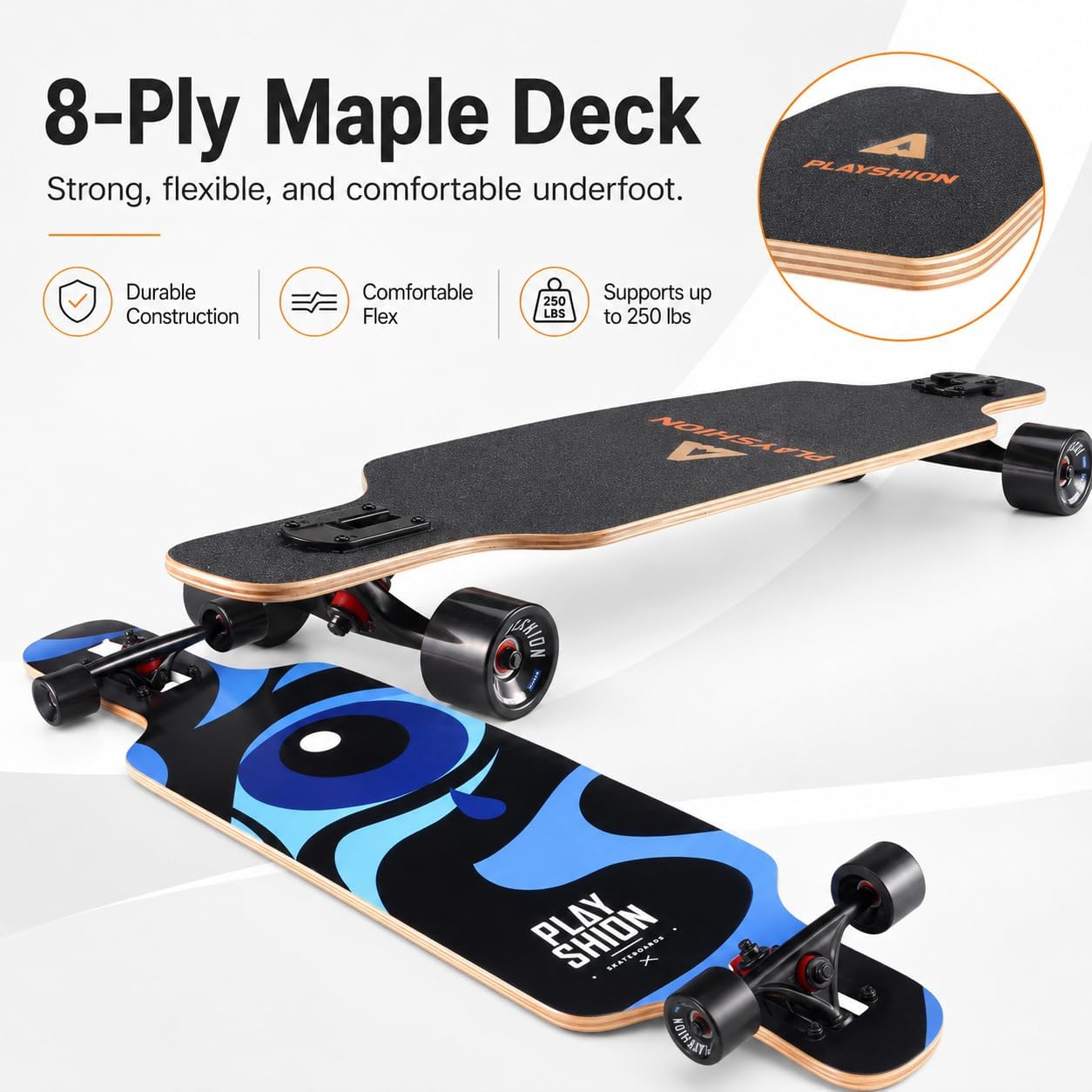 Playshion 39 Inch Drop Through Longboard Skateboard for Beginners