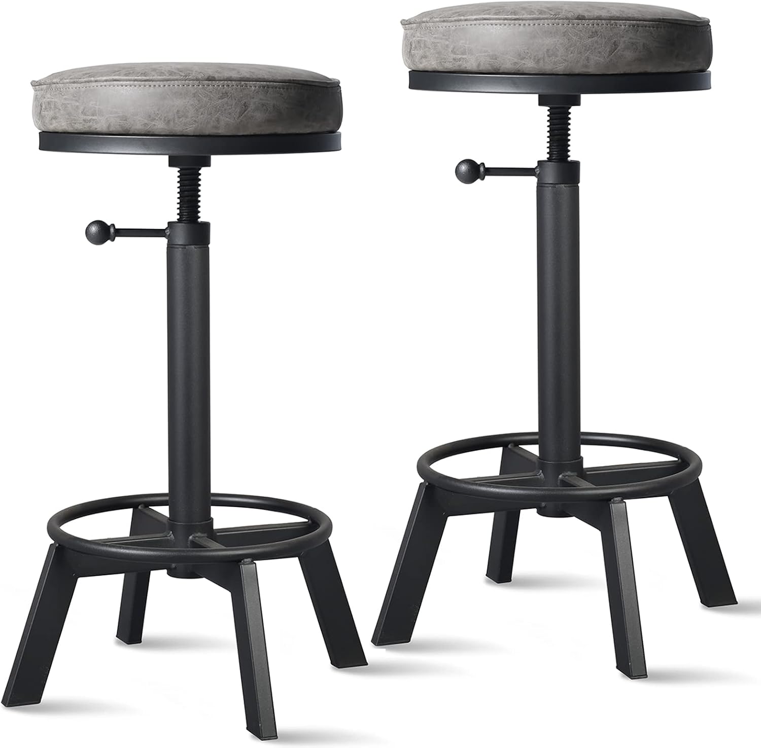 Set of 2 Industrial Bar Stools Short Stool Swivel Wooden Seat Kitchen Island Chairs Counter Height Adjustable 15.2-21inch