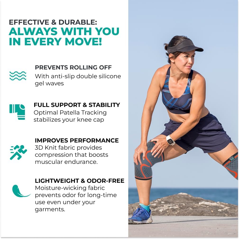 Modvel Compression Knee Brace for Women & Men - 2 Pack Knee Brace for Women Running Knee Pain, Knee Support Compression Sleeve