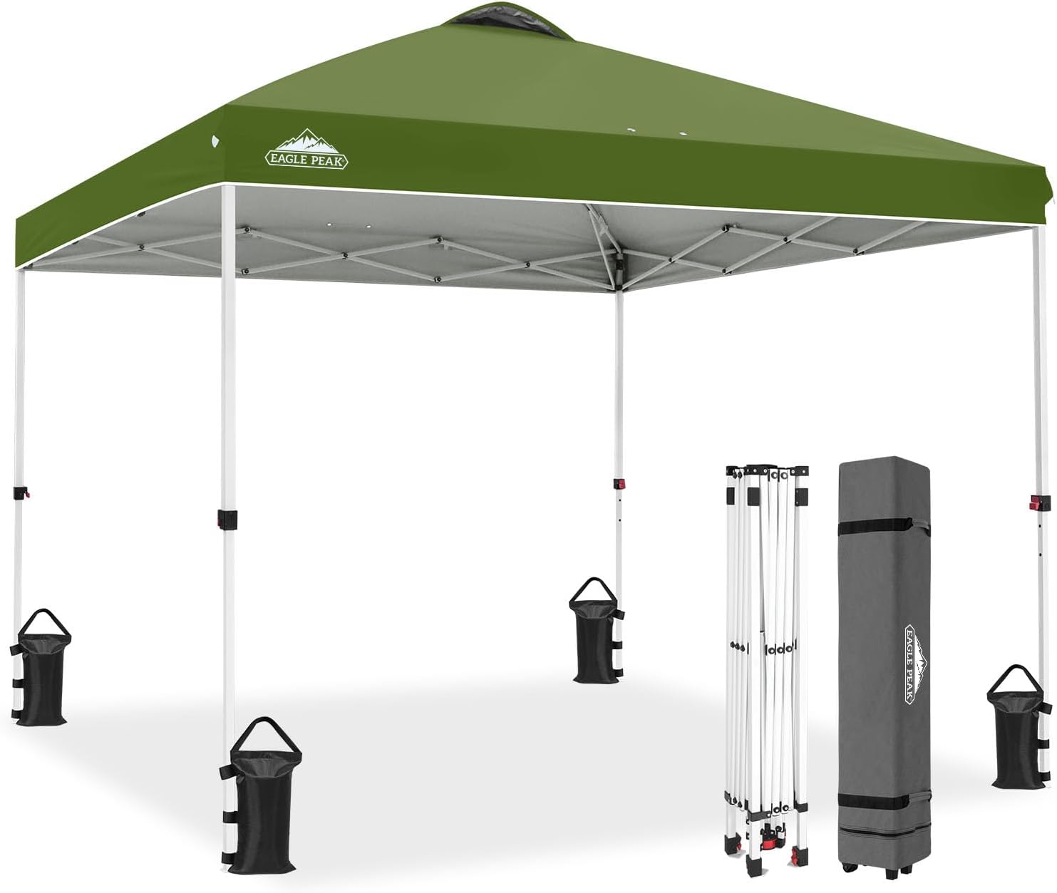 EAGLE PEAK 10x10 Pop Up Canopy Tent Easy Up Canopy Outdoor, White | Patented PeakPush™ Center Lock, 1 Person Setup Portable Pop Up Tent, Beach, Markets, Camping Sport Events, Wheeled Carry Bag