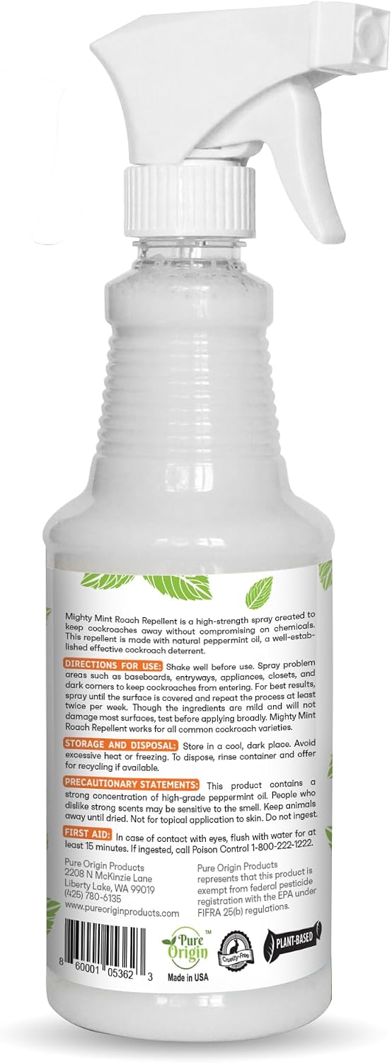 Mighty Mint Peppermint Oil Roach Repellent Spray, 16 oz | Natural Cockroach Killer, Indoor and Outdoor Use, Plant-Based Insect and Pest Control