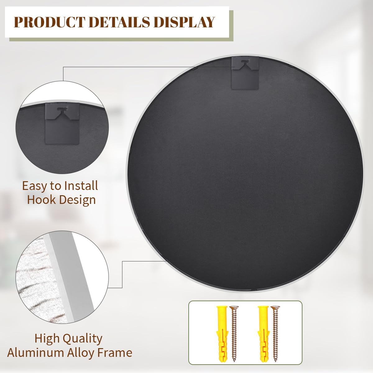 BEAUTYPEAK 24 Inch Round Mirror, Metal Frame Circle Mirror, White